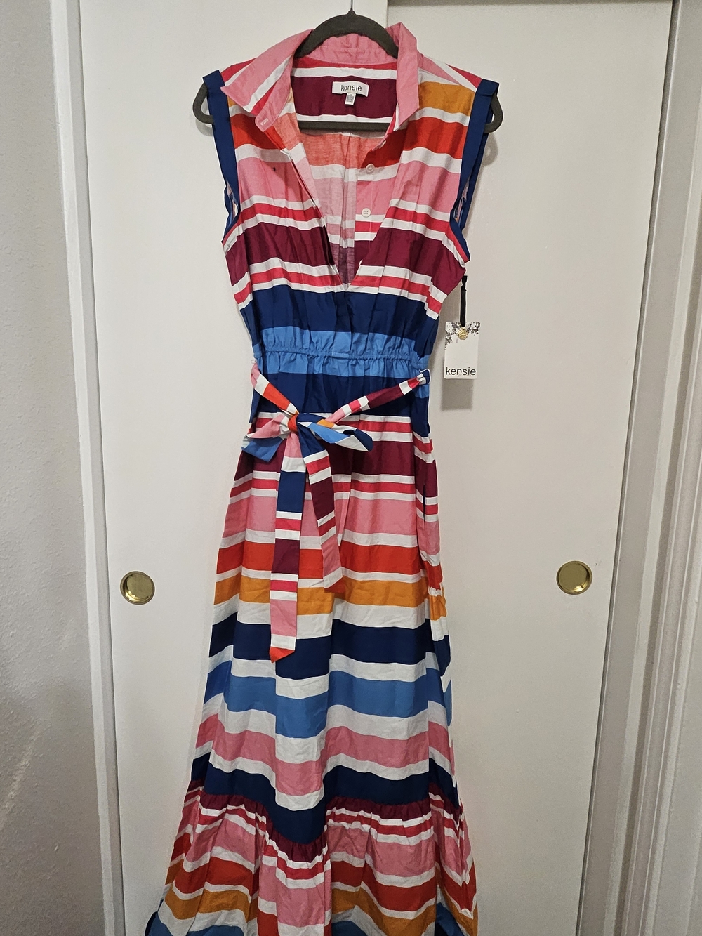 Kensie Multicolor Striped Sleeveless Maxi Dress — Pink, Blue & Gold Accents